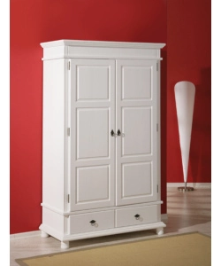 ARMADIO 2 ANTE E 2 CASSETTI, IN PINO MASSELLO BIANCO, 116X57X199 CM